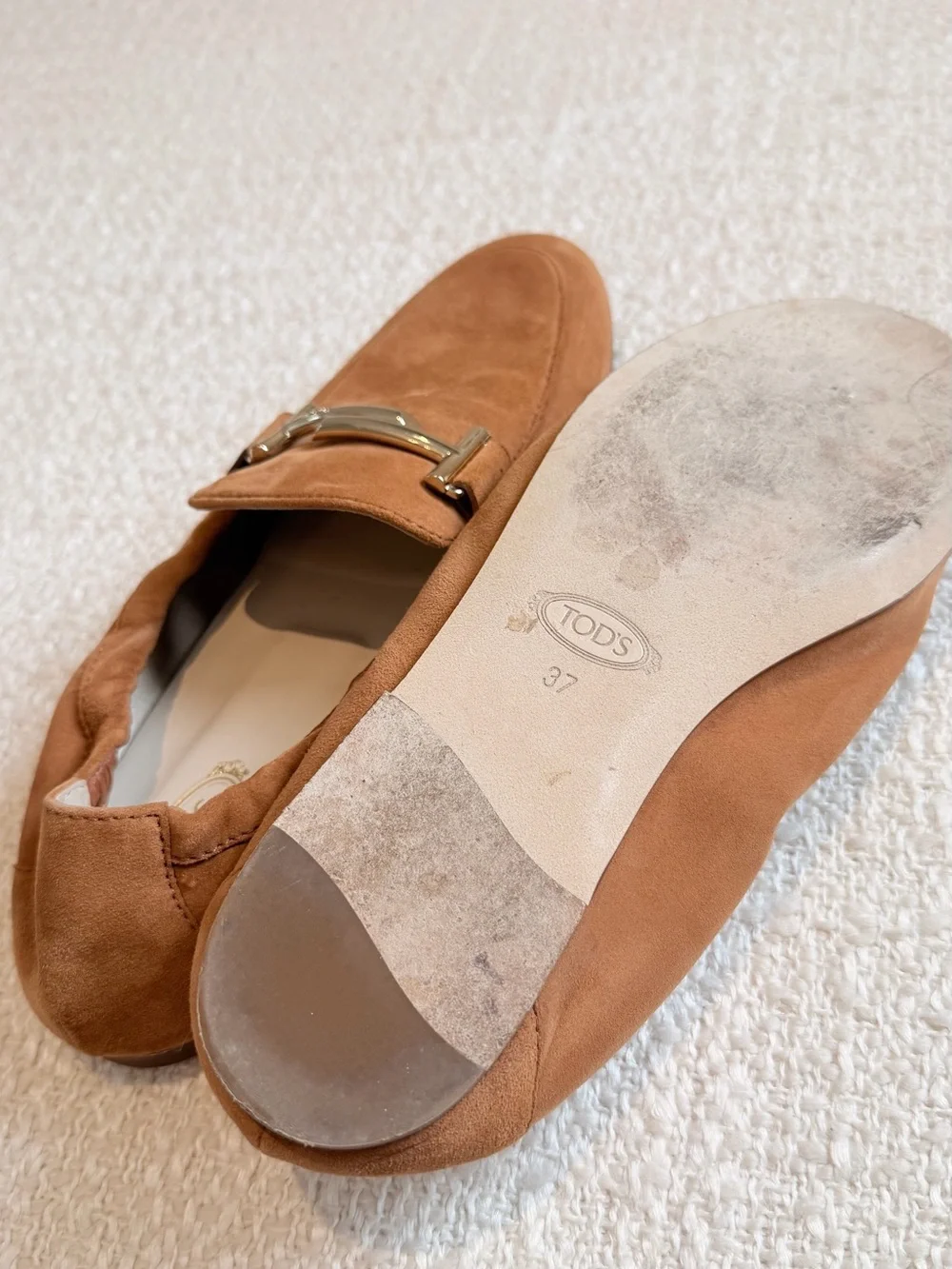 Authentic Tod’s Suede Double T Loafers – Tan/Cognac | Size EU 37 / US 7
